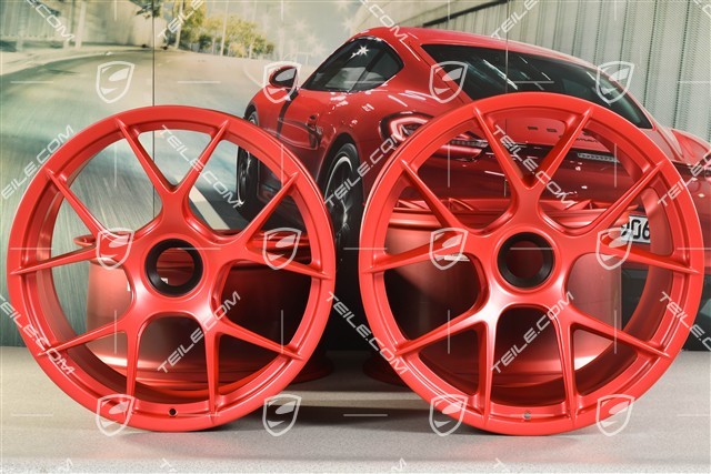 GT3RS Magnesium lightweight forged wheel rim set, 10J x 20 ET45 + 13J x 21 ET31, Pyro Red