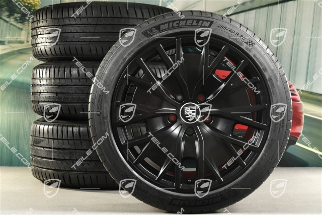 20" Turbo S Aero Design Sommerräder Satz, Felgen 9J x 20 ET54 + 11J x 20 ET60, Michelin Sommerreifen 245/45 R20 + 285/40 R20, in Schwarz Seidenmatt
