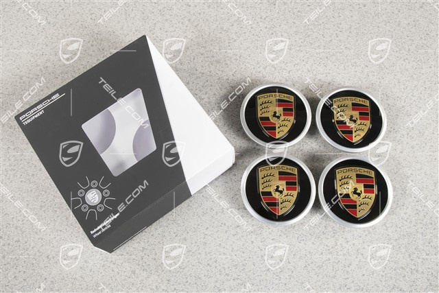 Radzierdeckel Satz (4 Stück), schwarz hochglanz/silber