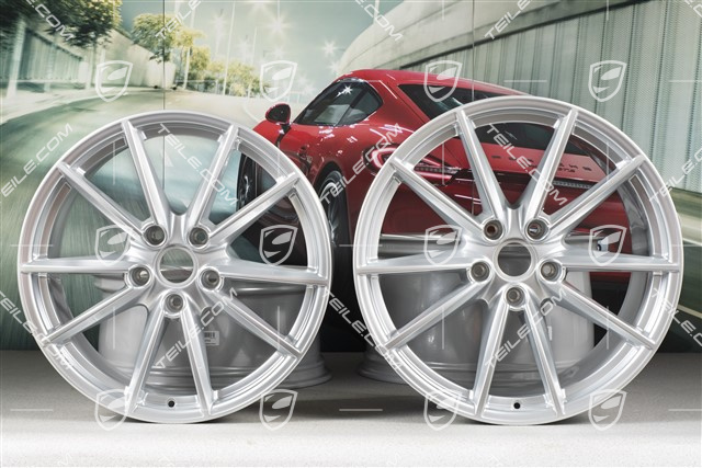 20+21" Komplet felg Carrera S, felgi: przednie 8,5J x 20 ET53 + tylne 11,5J x 21 ET67, srebrny brylantowy chrom