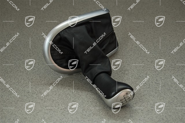 Gear shift knob, 6-speed, Alu-Look, black leather Gear shift knob, 6-speed, Alu-Look, black leather