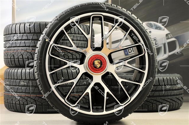 GT3 20" koła zimowe, komplet, "Turbo S" central. moc., 9J x 20 ET51 + 11J x 20 ET59 + NOWE opony zimowe Michelin 245/35 R20+295/30 R20, czujniki RDK