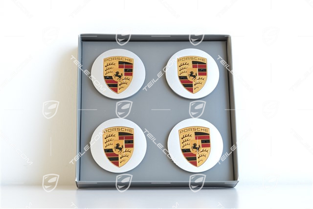 Radzierdeckel Satz, silber / Wappen farbig, für 18-Zoll Cayenne S Räder, konvex