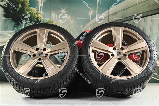 22" Koła zimowe, komplet, Cayenne Exclusive Design Sport, felgi 10J x 22 ET48 +11,5J x 22 ET52 + opony zimowe Continental 285/40 R22 + 315/35 R22, neodyme, około 50km, DOT/rok prod. 2024