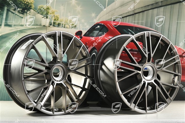 21" Felgi Panamera Turbo S, komplet, centralnie mocowane, 9,5J x 21 ET71 + 10,5J x 21 ET71, Turbonite