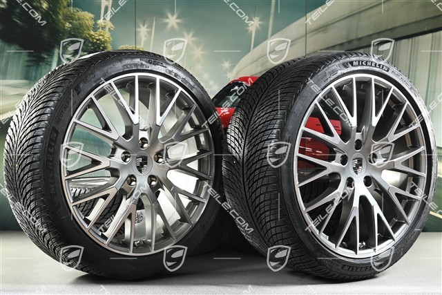 21" Panamera Exclusive Design Winterräder Satz, Felgen 9,5J x 21 ET71 + 10,5J x 21 ET71 + Michelin Winterreifen 275/35 R21 + 315/30 R21, Platinsilber