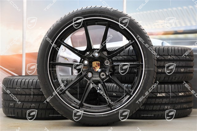 20" Carrera S (III) Sommerräder Satz, 8J x 20 ET57 + 9,5J x 20 ET45 + NEUE Pirelli Reifen 235/35 ZR20 + 265/35 ZR20, Felgenstern in Schwarz (Hochglanz)
