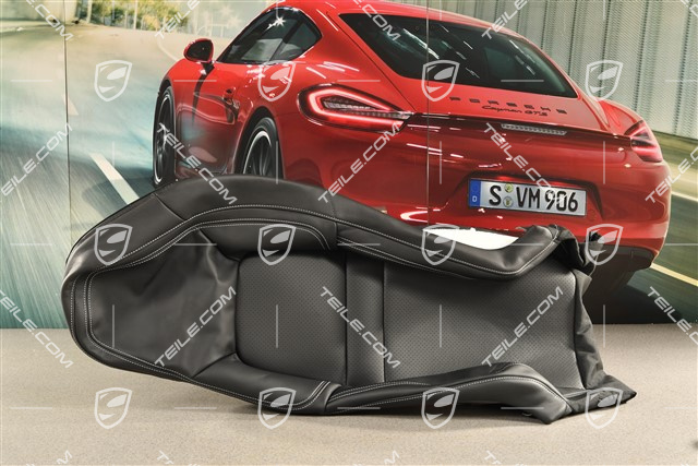 Lehnenbezug, Leder Schwarz mit Kreide Naht Faden, R