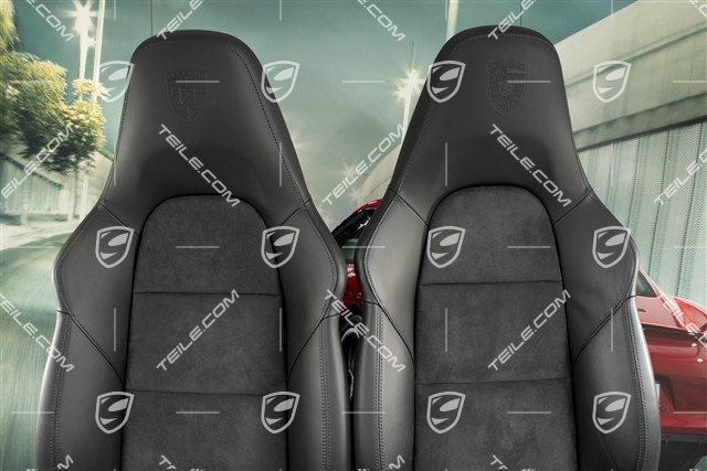Fotele sportowe, regulowany el., 18-way, podgrzewane, lędźwia, skóra/Alcantara, czarne, z herbem Porsche, zestaw, L+R