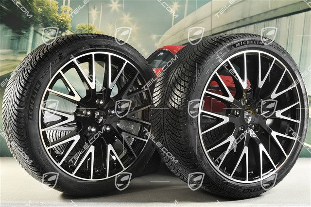 21" Panamera Exclusive Design Winterräder Satz, Felgen 9,5J x 21 ET71 + 10,5J x 21 ET71 + NEUE Michelin Pilot Alpin 5 Winterreifen 275/35 R21 + 315/30 R21, Schwarz Hochglanz