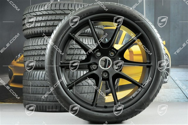 20" Sommerräder Satz Carrera S III, Felgen 8,5J x 20 ET51 + 11J x 20 ET52 + NEUE Sommerreifen 245/35 ZR20 + 305/30 ZR20, mit RDK-Sensoren, Schwarz-Seidenmatt