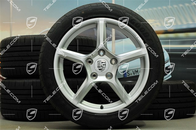 18" Boxster koła letnie komplet, 8J x 18 ET57 + 9J x 18 ET47 + opony letnie Goodyear Eagle F1 + 265/45 R18, bez czujników ciśnienia RDK