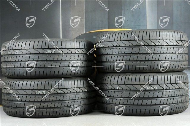 21-inch Cayenne COUPE Exclusive Design summer wheel set, rims 9,5J x 21 ET46 + 11,0J x 21 ET49 + Pirelli summer tyres 285/40 R21 + 315/35 R21, Platinum satin matt, with TPMS