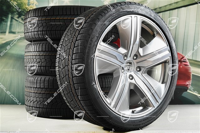 22" Macan Exclusive Design Winterräder Satz, Felgen 9J x 22 ET29 + 11J x 22 ET47 + NEUE Continental Winterreifen 255/40 R22 + 295/35 R22, in Platinsilber