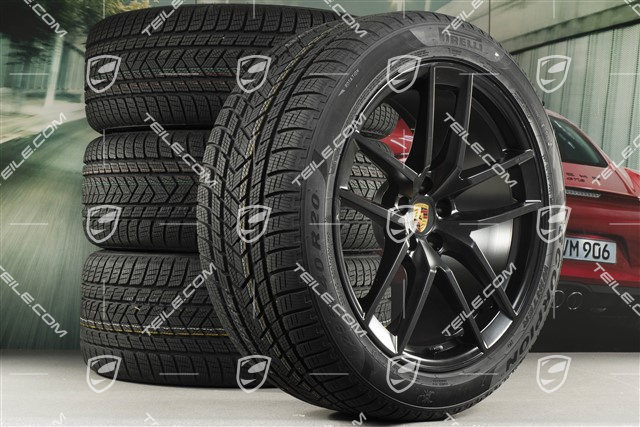 20-inch "Macan S" winter wheels set, rims 9J x 20 ET26 + 10J x 20 ET19 + NEW Pirelli winter tyres 265/45 R 20 + 295/40 R 20, black satin matt, with TPMS
