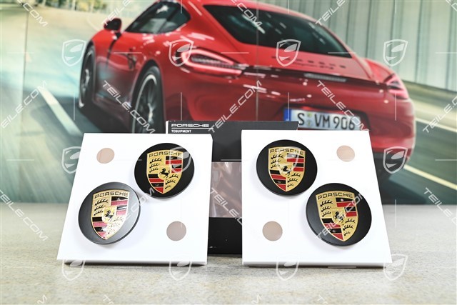 Radzierdeckel Satz, Schwarz Seidenglanz, Wappen farbig, für 21-Zoll RS Spyder / GT Design Felgen