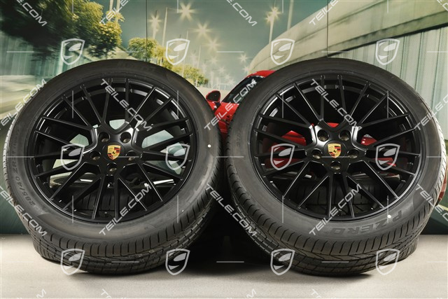21" koła letnie Cayenne RS Spyder, komplet, felgi 9,5J x 21 ET46 + 11,0J x 21 ET58 + NOWE opony letnie Pirelli P Zero 285/40 R21 + 315/35 R21, z czujnikami ciśnienia, czarny satynowy półmat