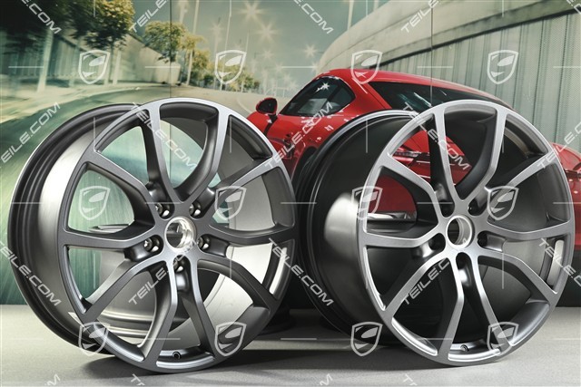 21-inch wheel rim set Cayenne Exclusive Design, 11J x 21 ET49 + 9,5J x 21 ET46, for Cayenne Coupé, Vesuvius grey