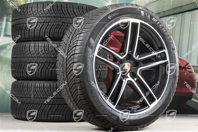 20" "Macan Turbo" Winterräder Satz, Felgen 9J x 20 ET26 + 10J x 20 ET19 + Michelin Latitude Alpin 5 Winterreifen 265/45 R20 + 295/40 R20, schwarz hochglanz, mit RDK-Sensoren