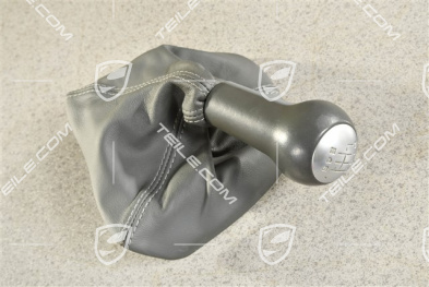 Gałka zmiany biegów, szara skóra / aluminium, 6 biegów manual
