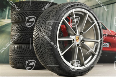 20"+21" koła zimowe Carrera S, komplet, felgi 8,5J x 20 ET53 + 11J x 21 ET66 + NOWE opony zimowe Michelin 245/35 R20 + 295/30 R21, Platinum satynowy mat