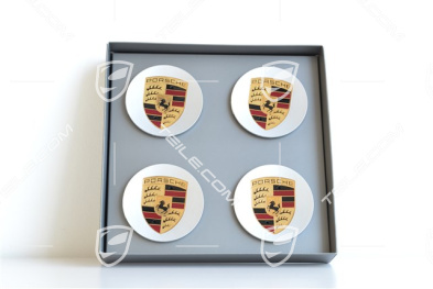 Radzierdeckel Satz (4 Stück), mit farbigem Porsche Wappen
