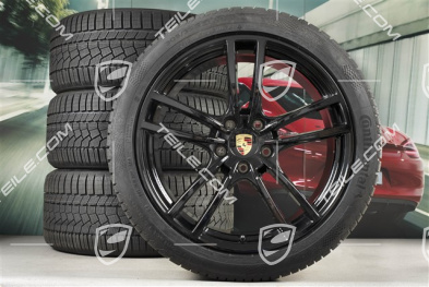 21" koła zimowe Cayenne Turbo, komplet, felgi 9,5J x 21 ET46 + 11,0J x 21 ET58 + NOWE opony zimowe Continental 275/40 R21 + 305/35 R21, z czujnikami ciśnienia, czarny połysk