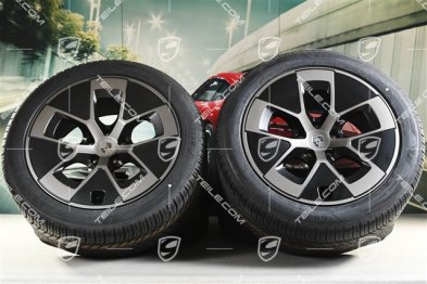21" koła zimowe Cayenne Turbo Aero, komplet, felgi 9,5J x 21 ET16 + 11J x 21 ET37 + opony zimowe Goodyear Ultragrip Performance 3 SUV 275/45 R21 + 315/40 R21, czarny satynowy półmat + turbonite
