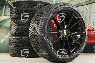 20"+21" Carrera S Winterräder Satz, Felgen 8,5J x 20 ET53 + 11J x 21 ET66 + NEUE Michelin Winterreifen 245/35 R20 + 295/30 R21, in Schwarz Hochglanz