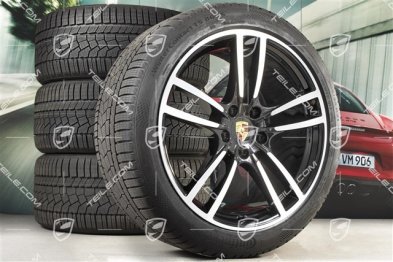 21" Cayenne Turbo Winterräder Satz, Felgen 9,5J x 21 ET46 + 11,0J x 21 ET58 + Continental Winterreifen 275/40 R21 + 305/35 R21, mit RDK-Sensoren, schwarz-hochglanz