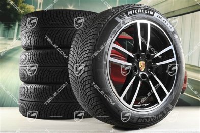 20" koła zimowe Cayenne Sport, komplet, felgi 9J x 20 ET50 + 10,5J x 20 ET55 + NOWE opony zimowe Michelin 255/55 R20 + 295/45 R20, z czujnikami ciśnienia, czarny wysoki połysk