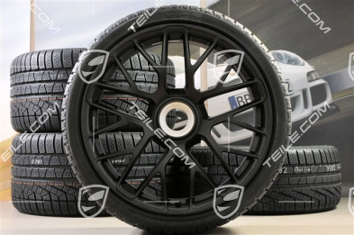 20" Turbo S Zentralverschluss Winterräder Satz für Turbo S, Felgen 8,5J x 20 ET51 + 11J x 20 ET59 + Pirelli Sottozero II Winterreifen 245/35 R20+295/30 R20, RDK-Sensoren, schwarz seidenmatt