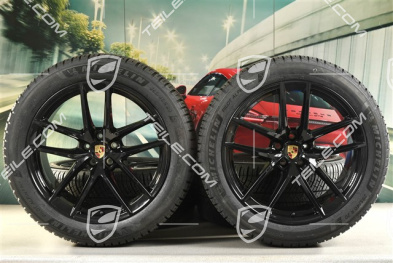 20" "Macan S" koła zimowe, komplet, felgi 9J x 20 ET26 + 10J x 20 ET19, opony zimowe Michelin 265/45 R 20 + 295/40 R 20, czarny wysoki połysk, z czujnikami ciśnienia RDK