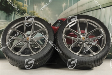 21" GT Design Sommerräder, Felgen 9,5J x 21 ET27 + 10J x 21 ET19 + Michelin Sommerreifen 265/40 R21 + 295/35 R21, platinum seidenmatt, mit RDK-Sensoren