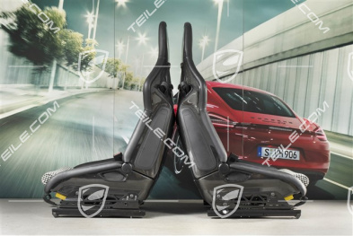Bucket seats, collapsible, heating, leather+pepita cloth, black, set, L+R