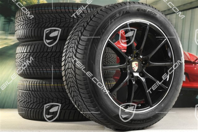 20-inch Cayenne Design winter wheel set, rims 9J x 20 ET50 + 10,5J x 20 ET64 + NEW Hankook winter tyres 255/55 R20 + 295/45 R20, with TPMS, black high gloss