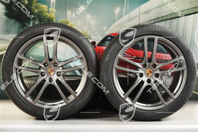 21" koła letnie Cayenne Turbo Design, komplet, felgi 9,5J x 21 ET46 + 11,0J x 21 ET58 + opony letnie Pirelli P Zero 285/40 R21 + 315/35 R21, z czujnikami ciśnienia, Platinum półmat satyna