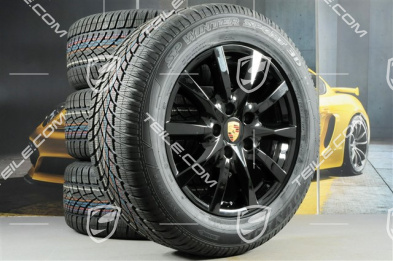 18-inch Cayenne winter wheel set, wheels 8J x 18 ET53 + NEW Dunlop SP Winter Sport 3D tyres 255/55 R18, with TPMS, black high gloss