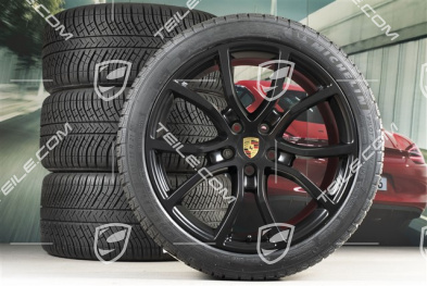 21" koła zimowe Cayenne Exclusive Design, komplet, felgi 9,5J x 21 ET46 + 11,0J x 21 ET58 + opony zimowe Michelin Pilot Alpin 5 275/40 R21 + 305/35 R21, z czujnikami ciśnienia, czarny satynowy mat