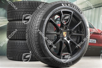 20" koła zimowe Cayenne Design, komplet, felgi 9J x 20 ET50 + 10,5J x 20 ET64 + opony zimowe  Michelin 275/45 R20 + 305/40 R20, z czujnikami ciśnienia, czarny wysoki połysk