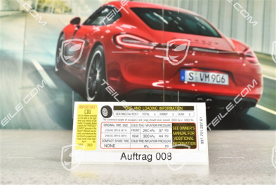 Naklejka informacyjna ciśnienia powietrza w kołach, Carrera 4 USA