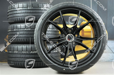 20" Carrera S summer wheels set, rims 8J x 20 ET57 + 10J x 20 ET45 + NEW Pirelli summer tires 235/35 ZR20 + 265/35 ZR20, black (high gloss), with TPMS