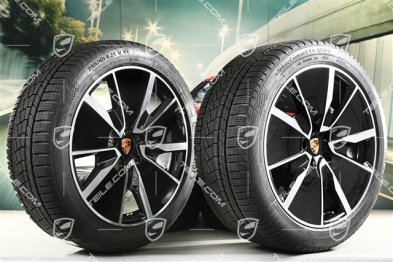21" Macan Turbo Winterräder Satz, Felgen 8,5J x 21 ET27 + 10,5J x 21 ET47 + NEUE Continental Winterreifen 255/45 R21 + 285/40 R21, in Schwarz Hochglanz