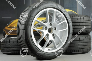 18" Cayman III koła letnie, komplet, felgi 8J x 18 ET57 + 9,5J x 18 ET49 + NOWE opony letnie Pirelli P Zero 235/45 R18 + 265/45 R18