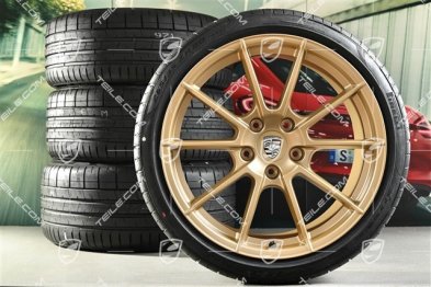 20" 718 Sport / Spyder Sommerräder Satz, Felgen 8,5J x 20 ET57 + 10,5J x 20 ET47 + NEUE Pirelli Sommerreifen 235/35 ZR20 + 265/35 ZR20, mit RDK-Sensoren, aurum seidenmatt