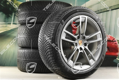 21" Cayenne Turbo II Design Winterräder Satz, Felgen 9,5J x 21 ET46 + 11,0J x 21 ET49 + NEUE Michelin Winterreifen 275/40 R21 + 305/35 R21, mit RDK-Sensoren, Vesuvgrau