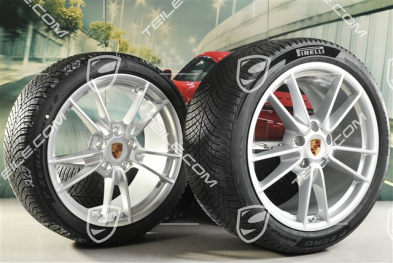 19"+20" Carrera winter wheel set, wheel rims 8,5J x 19 ET52 + 11J x 20 ET80 + Pirelli winter tyres 235/40 R19 + 295/35 R20, with TPMS, Brilliant Silver