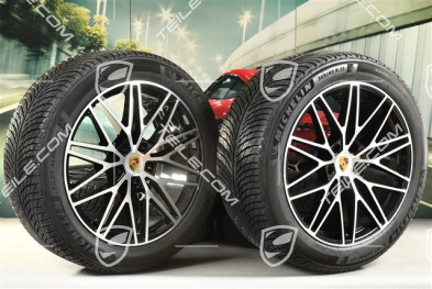 21" koła zimowe Cayenne "RS Spyder Design", komplet, felgi 9,5J x 21 ET46 + 11,0J x 21 ET49 + NOWE opony zimowe Michelin Pilot Alpin 5 SUV 285/45 R21 + 305/40 R21, z czujnikami ciśnienia, czarny wysoki połysk