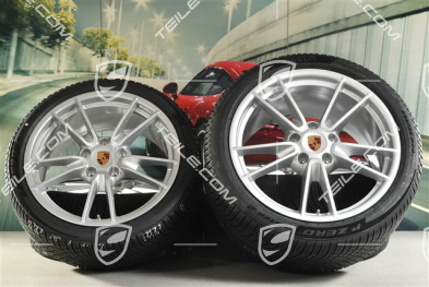 19"+20" Carrera winter wheel set, wheel rims 8,5J x 19 ET52 + 11J x 20 ET80 + Pirelli winter tyres 235/40 R19 + 295/35 R20, with TPMS, Brilliant Silver