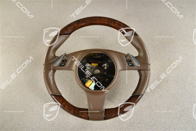 Multifunction steering wheel, heated,  Leather Espresso finished with mahogany wood